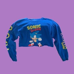 Blue Sonic Long-Sleeve Cropped Shirt